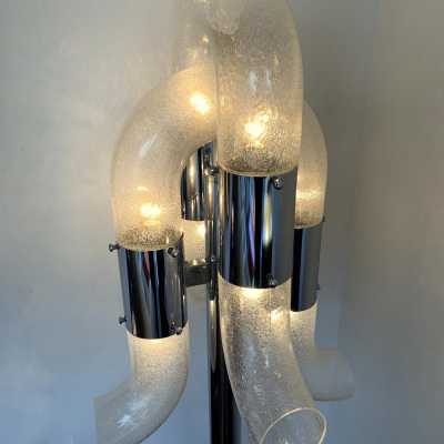 floor lamp pair murano glass metal chrome aldo carlo nason mazzega italy 1970