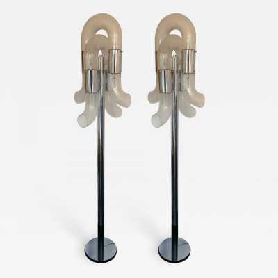floor lamp pair murano glass metal chrome aldo carlo nason mazzega italy 1970
