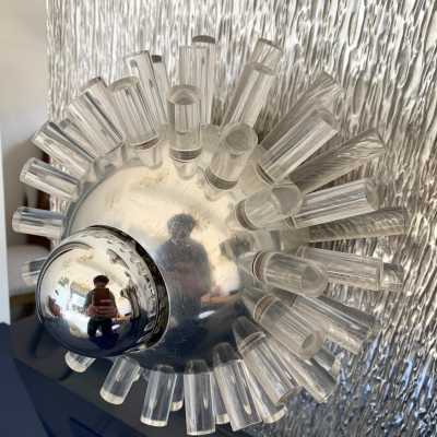 wall lights pair metal stainless steel plexiglass angelo brotto esperia italy 1970