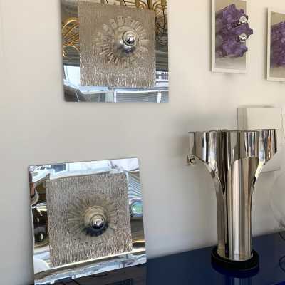 wall lights pair metal stainless steel plexiglass angelo brotto esperia italy 1970