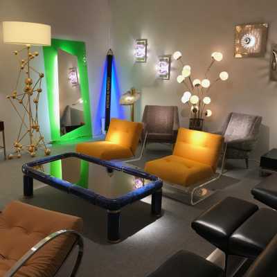 wall lights pair metal stainless steel plexiglass angelo brotto esperia italy 1970