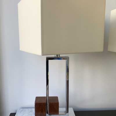 lamps pair marble chrome metal banci italy 1970