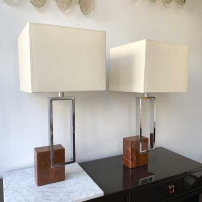lamps pair marble chrome metal banci italy 1970