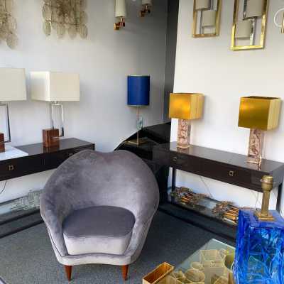 lamps pair marble chrome metal banci italy 1970