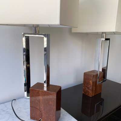 lamps pair marble chrome metal banci italy 1970