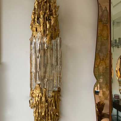 wall lights pair gilded bronze glass claude victor boeltz france 1970