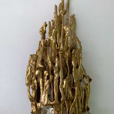 wall lights pair gilded bronze glass claude victor boeltz france 1970