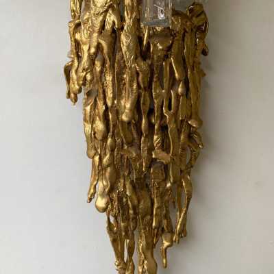 wall lights pair gilded bronze glass claude victor boeltz france 1970