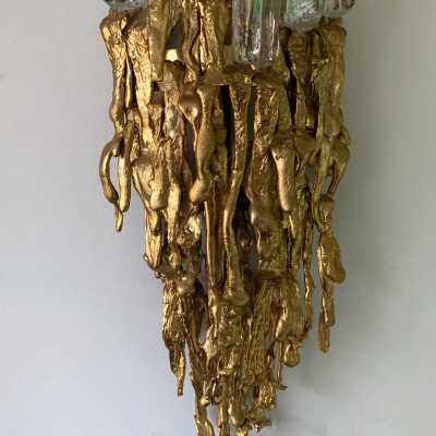 wall lights pair gilded bronze glass claude victor boeltz france 1970