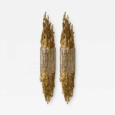wall lights pair gilded bronze glass claude victor boeltz france 1970