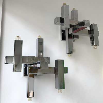 wall lights pair chromed metal gaetano sciolari italy 1970
