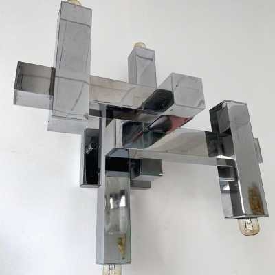 wall lights pair chromed metal gaetano sciolari italy 1970