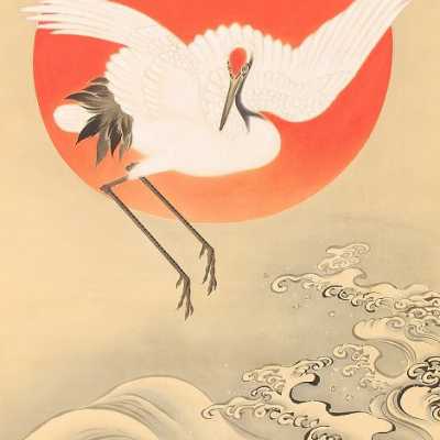 Kakejiku wave and sun crane