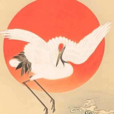 Kakejiku wave and sun crane