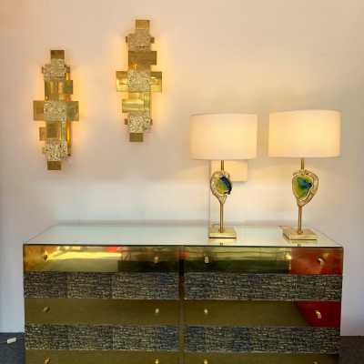 sideboard chest of drawers brass bronze mirror luciano frigerio italy 1970