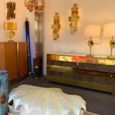 sideboard chest of drawers brass bronze mirror luciano frigerio italy 1970