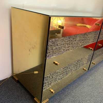 sideboard chest of drawers brass bronze mirror luciano frigerio italy 1970