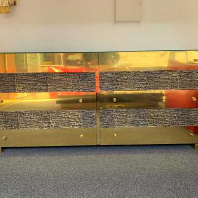 sideboard chest of drawers brass bronze mirror luciano frigerio italy 1970