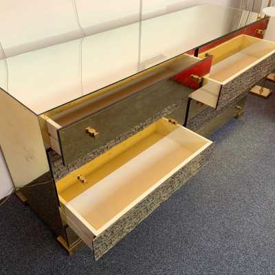 sideboard chest of drawers brass bronze mirror luciano frigerio italy 1970