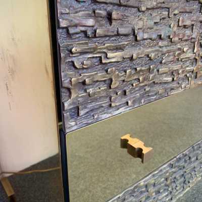 sideboard chest of drawers brass bronze mirror luciano frigerio italy 1970
