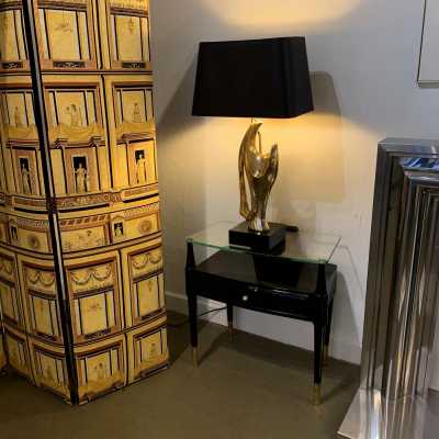 pair of bedside tables brass lacquer glass paolo buffa italy 1950