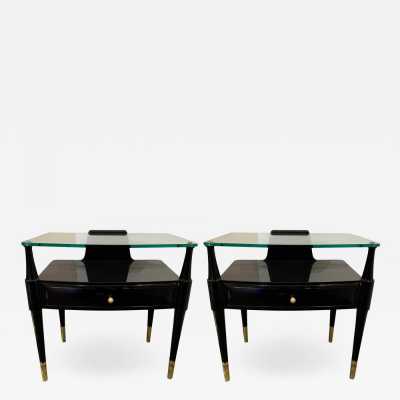 pair of bedside tables brass lacquer glass paolo buffa italy 1950