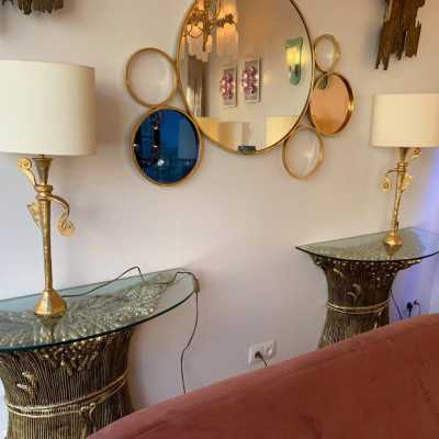 Pair of bronze lamps fondica stone casenove style 1980 1990