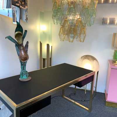 Metal brass lamp maison jansen style 1970