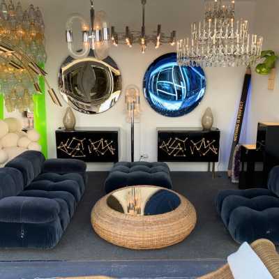 Rattan mirror coffee table 1970