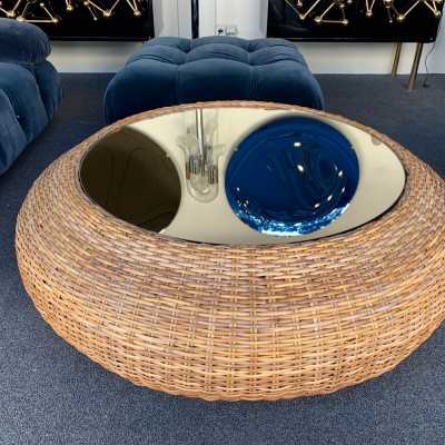 Rattan mirror coffee table 1970
