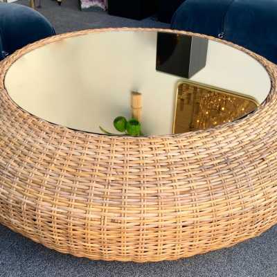 Rattan mirror coffee table 1970