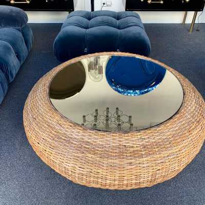 Rattan mirror coffee table 1970