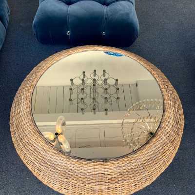 Rattan mirror coffee table 1970