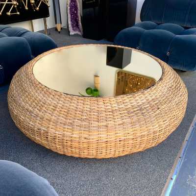 Rattan mirror coffee table 1970
