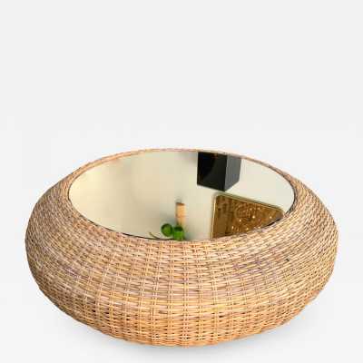 Rattan mirror coffee table 1970