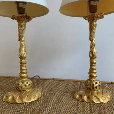 lamps pair metal gilded bronze mathias fondica france 1990