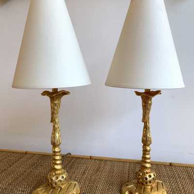 lamps pair metal gilded bronze mathias fondica france 1990