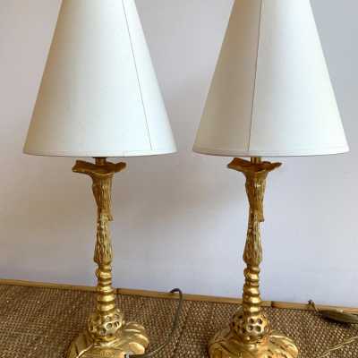 lamps pair metal gilded bronze mathias fondica france 1990