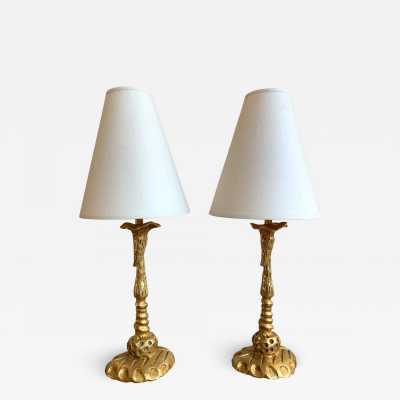 lamps pair metal gilded bronze mathias fondica france 1990