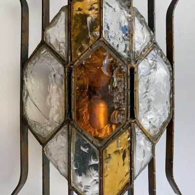 sconces pair glass wrought iron gilded longobard poliarte italy 1970