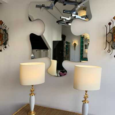 sconces pair glass wrought iron gilded longobard poliarte italy 1970