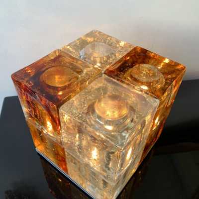 Murano glass cube lamp poliarte italy 1970