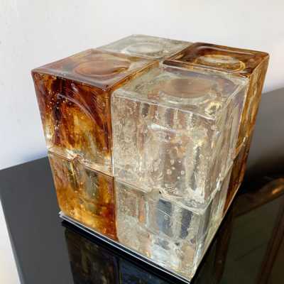Murano glass cube lamp poliarte italy 1970