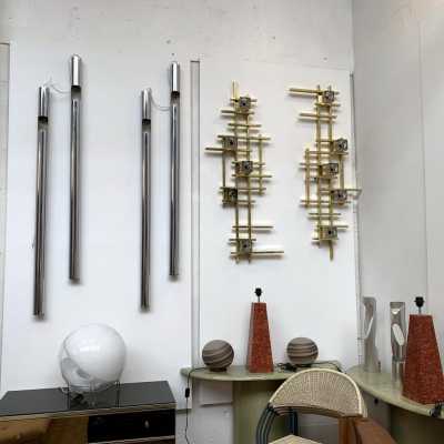 wall lights organ pair chromed metal reggiani sciolari italy 1970