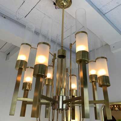 brass chandelier sciolari glass italy 1960 1970