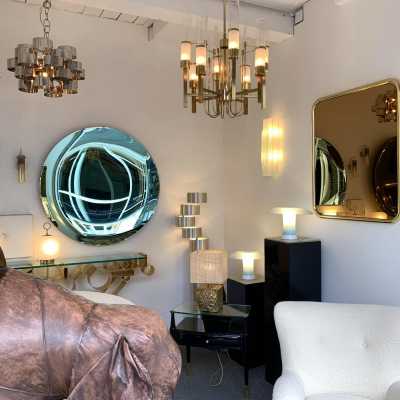 brass chandelier sciolari glass italy 1960 1970