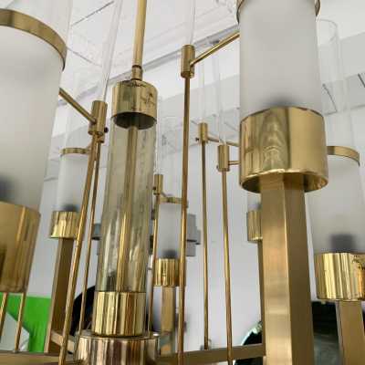 brass chandelier sciolari glass italy 1960 1970