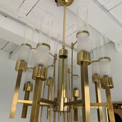 brass chandelier sciolari glass italy 1960 1970