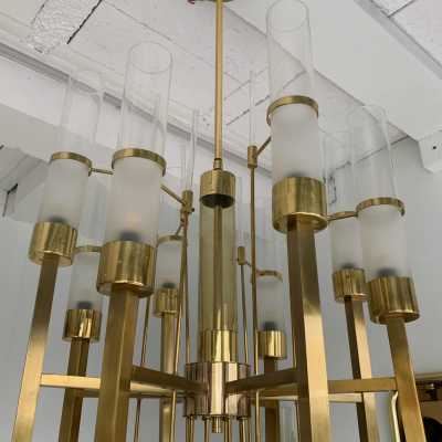 brass chandelier sciolari glass italy 1960 1970