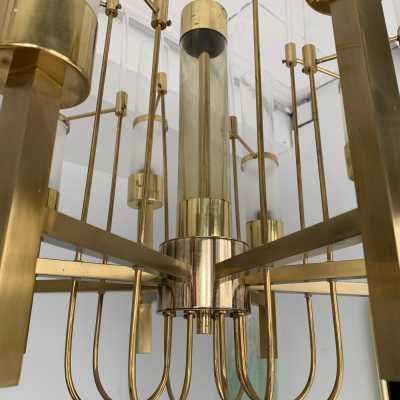 brass chandelier sciolari glass italy 1960 1970